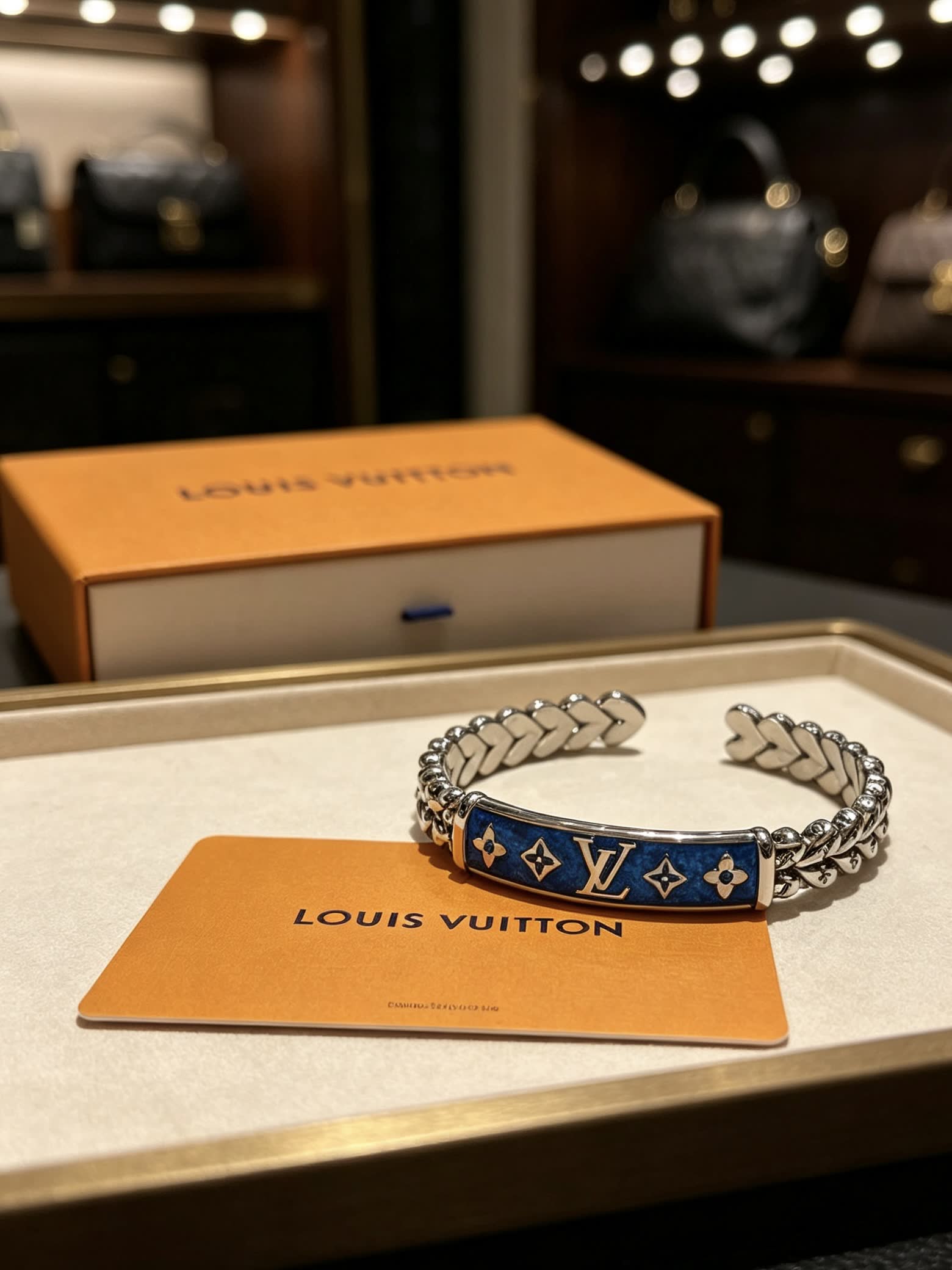 Louis Vuitton Silver Blue Enamel Bracelet